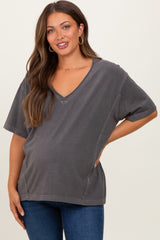 Charcoal Raw Edge V-Neck Short Sleeve Maternity T-Shirt