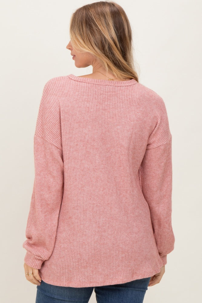 Mauve Puff Sleeve Solid Sweater Top