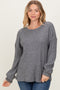 Charcoal Puff Sleeve Solid Sweater Top
