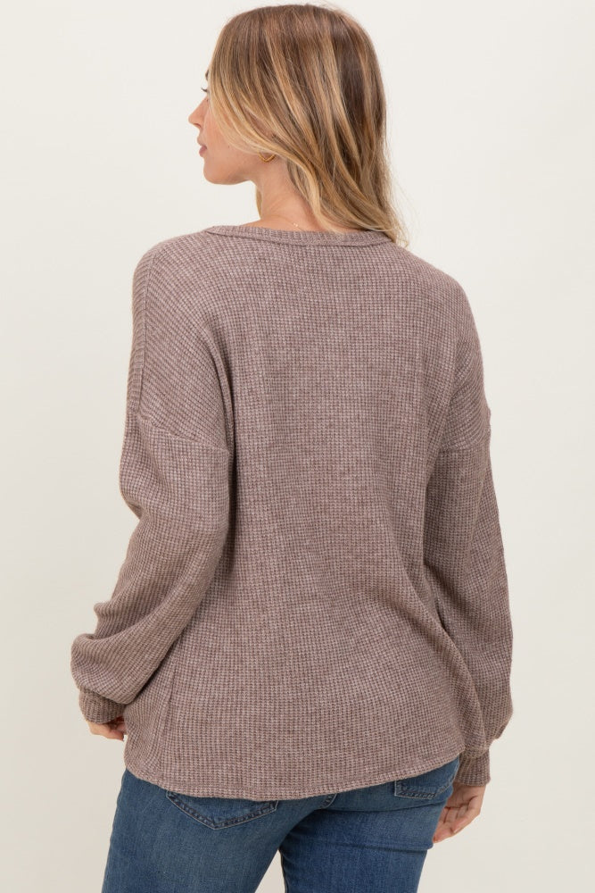 Mocha Puff Sleeve Solid Sweater Top