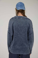 Navy Vintage Wash Oversized V-Neck Sweater