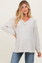 Beige Long Puff Sleeve Solid Oversized Maternity Top