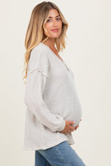 Beige Long Puff Sleeve Solid Oversized Maternity Top
