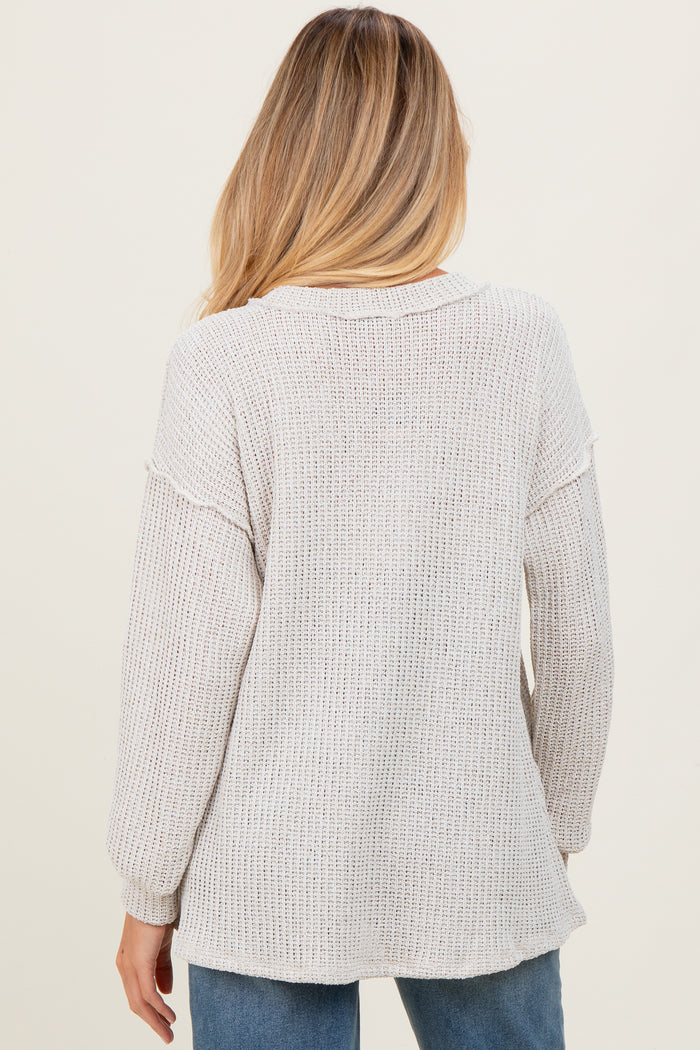Beige Long Puff Sleeve Solid Oversized Maternity Top