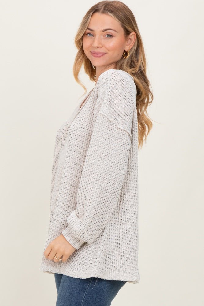 Beige Long Puff Sleeve Solid Oversized Top