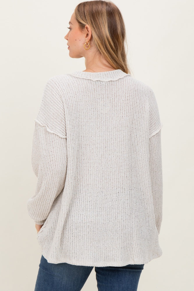 Beige Long Puff Sleeve Solid Oversized Top