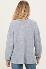 Heather Gray Long Puff Sleeve Solid Oversized Maternity Top