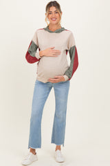 Rust Colorblock Stripe Maternity Pullover Hoodie