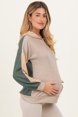 Light Olive Colorblock Stripe Maternity Pullover Hoodie
