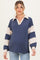 Navy Long Sleeve Collar Solid Contrast Maternity Top