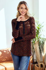 Brown Animal Print Henley Top