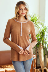 Camel Colorblock Snap Button Maternity Henley