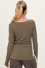 Olive Colorblock Snap Button Maternity Henley