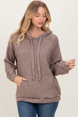 Mocha Long Sleeve Solid Maternity Hoodie Top