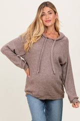 Mocha Long Sleeve Solid Maternity Hoodie Top