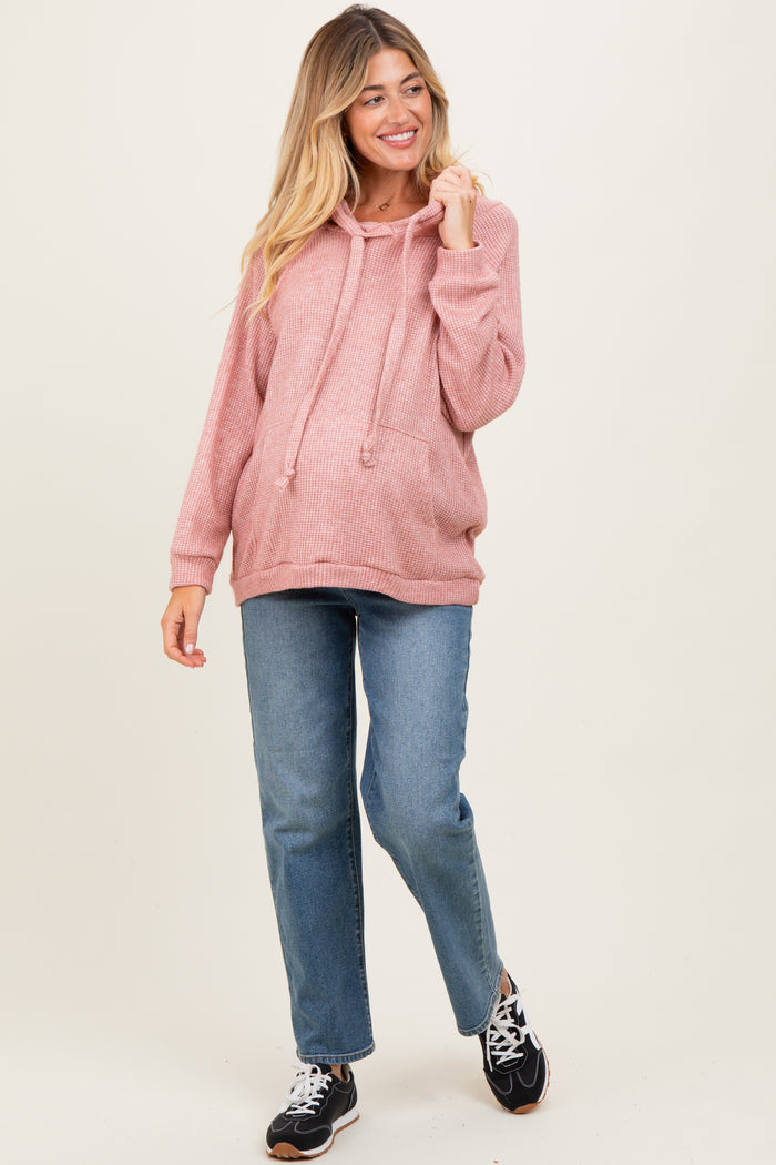 Mauve Long Sleeve Solid Maternity Hoodie Top