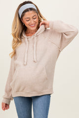 Beige Long Sleeve Solid Maternity Hoodie Top