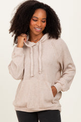 Beige Long Sleeve Solid Hoodie Top