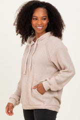 Beige Long Sleeve Solid Hoodie Top