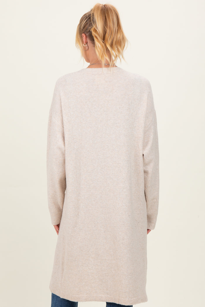 Cream Brushed Knit Maternity Open Long Cardigan