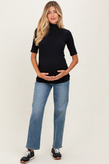 Black Soft Brushed Knit Mock Neck Maternity Top