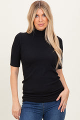 Black Soft Brushed Knit Mock Neck Top