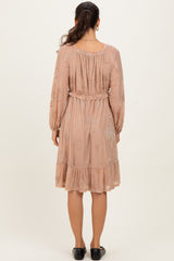 Mocha Floral Velvet Ruffle Accent Dress