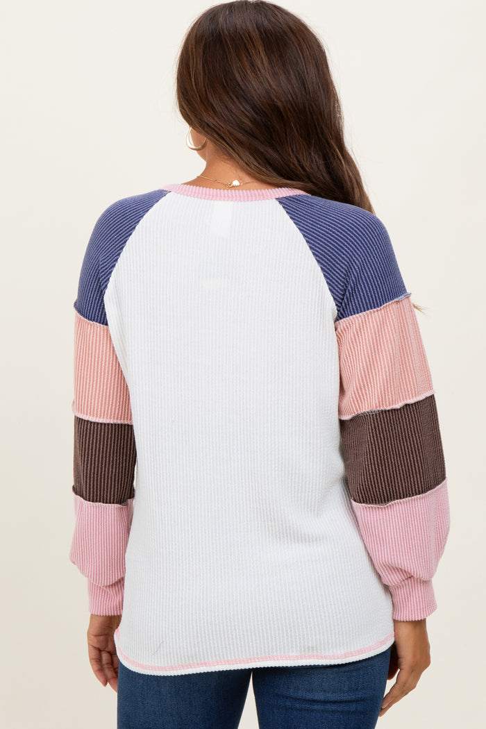 Pink Textured Rib Colorblock Raglan Maternity Long Sleeve