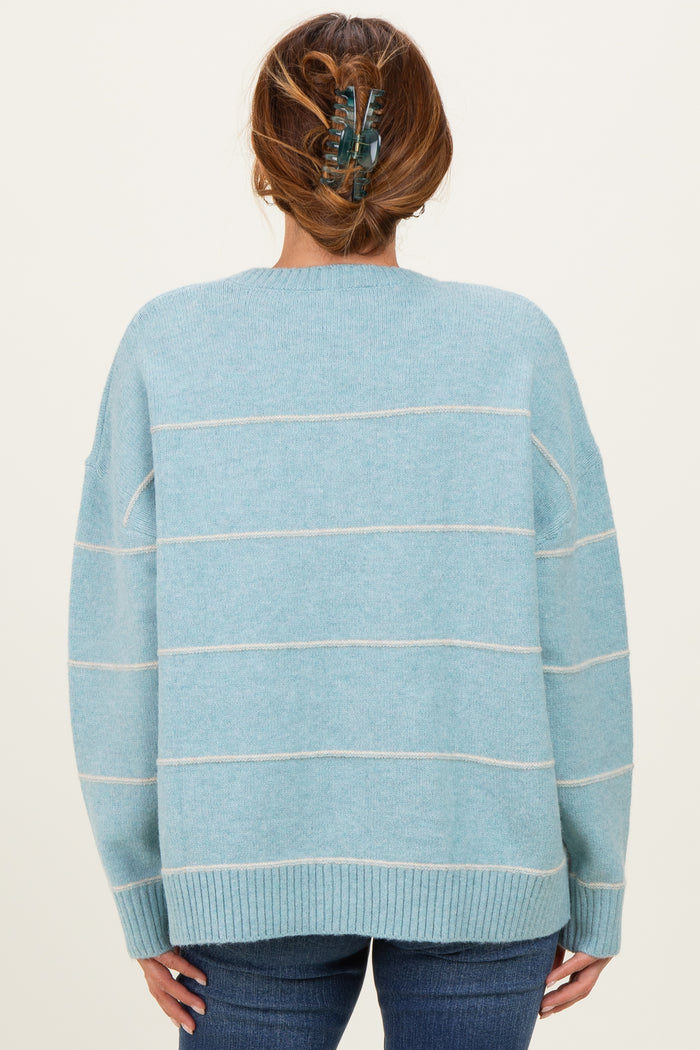 Light Blue Striped Drop Shoulder Sweater