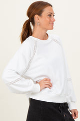 Ivory Crochet Lace Detail Oversized Sweatshirt