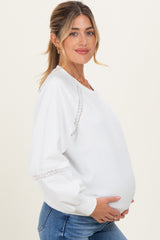 Ivory Crochet Lace Detail Maternity Oversized Sweatshirt