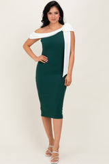 Forest Green Oversized Bow One Shoulder Midi Dress