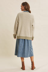 Light Olive Two-Tone Button-Down Cardigan