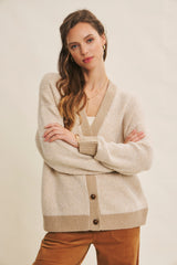 Taupe Two-Tone Button-Down Cardigan