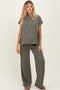 Olive Textured Rib Mock Neck Short Sleeve Pant Maternity Set