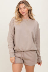 Beige Fleece Sweatshirt Shorts Set