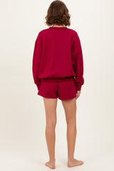 Burgundy Fleece Sweatshirt Shorts Set