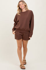 Brown Fleece Sweatshirt Shorts Set