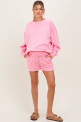 Pink Fleece Sweatshirt Shorts Maternity Set