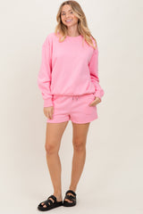 Pink Fleece Sweatshirt Shorts Set