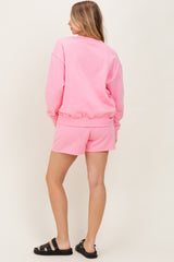 Pink Fleece Sweatshirt Shorts Set