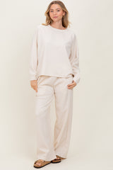 Cream Crewneck Pullover Pant Maternity Set