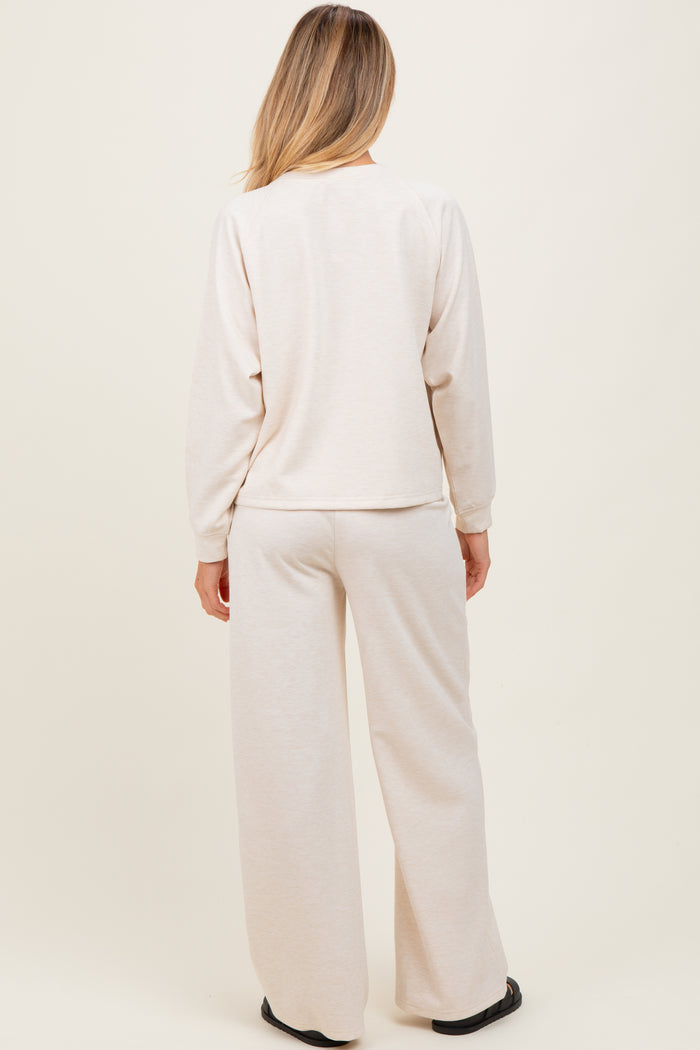 Cream Crewneck Pullover Pant Maternity Set