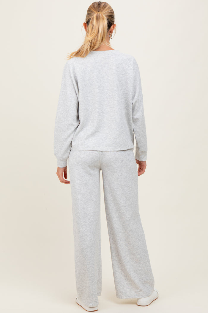 Heather Grey Crewneck Pullover Pant Maternity Set