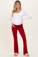 Red Fold Over Waistband Maternity Flared Pants