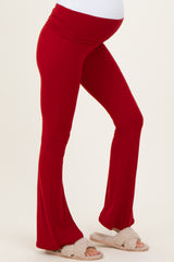 Red Fold Over Waistband Maternity Flared Pants