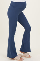 Navy Fold Over Waistband Maternity Flared Pants