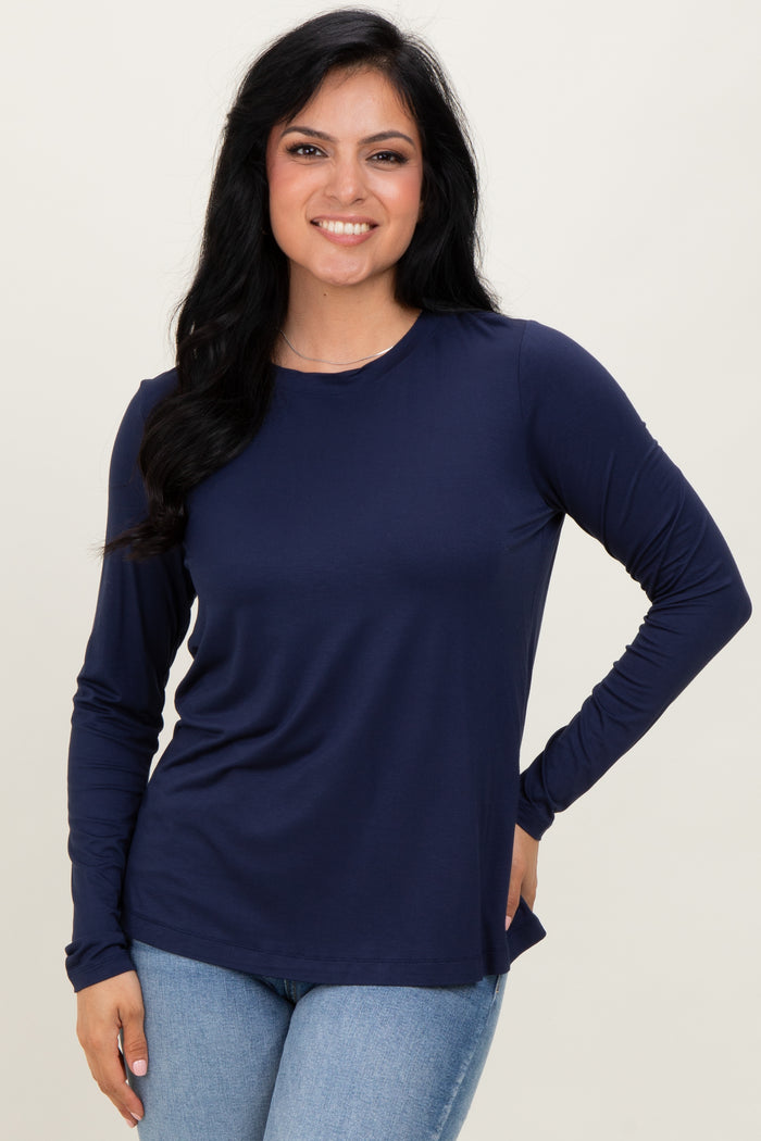 Navy Blue Long Sleeve Maternity Top