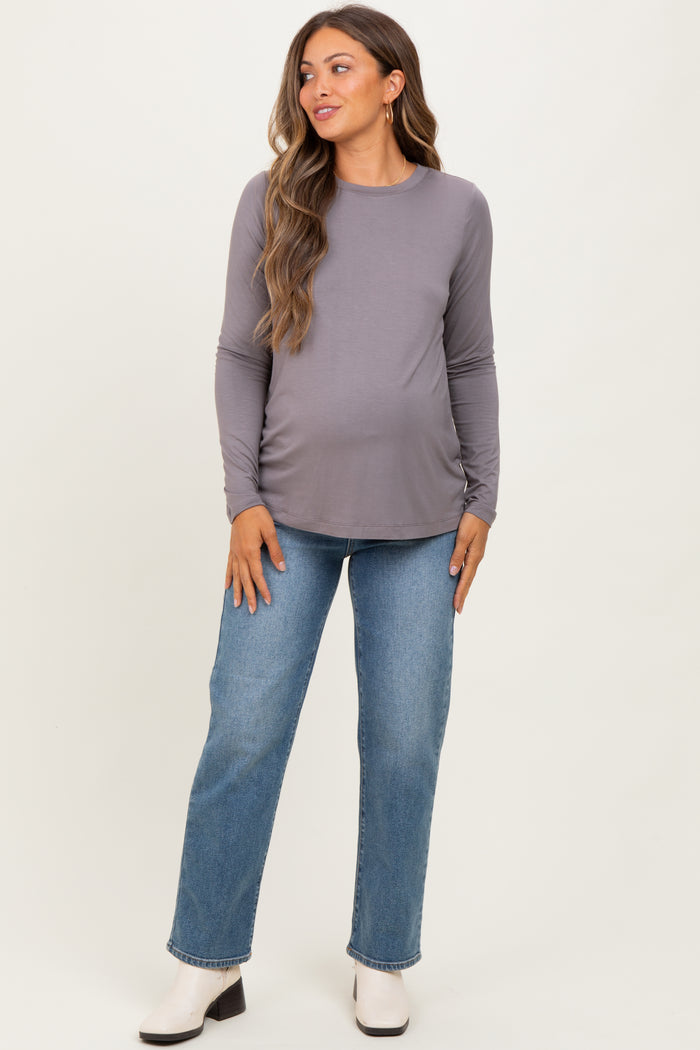 Grey Long Sleeve Maternity Top