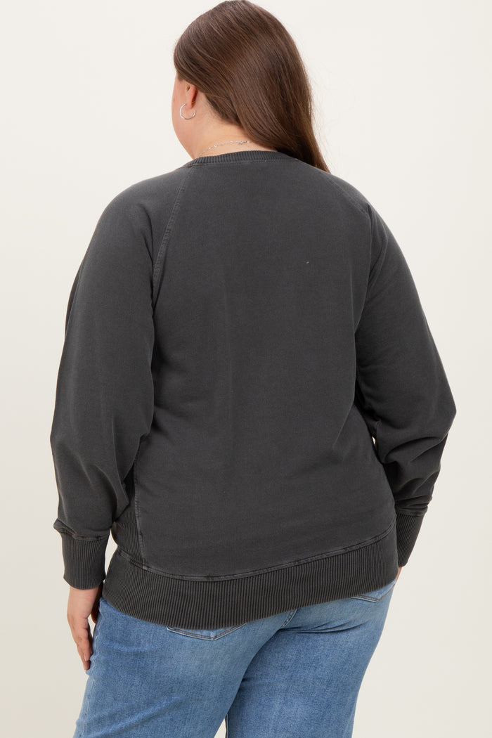 Charcoal Vintage Wash French Terry Maternity Plus Pullover